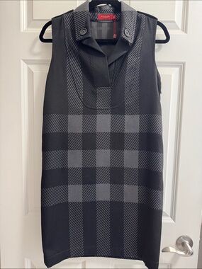 Burberry Black & Gray Plaid Sleeveless Shift Dress